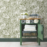 Batik Tropical Leaf Green Peel & Stick Wallpaper