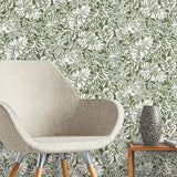 Batik Tropical Leaf Green Peel & Stick Wallpaper