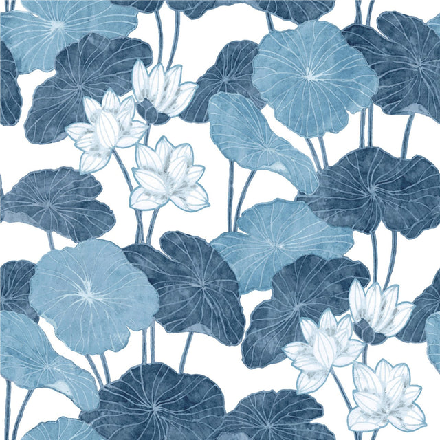 Lily Pad Blue Peel & Stick Wallpaper with Modern Botanical Leaves Pattern - York RMK11448WP