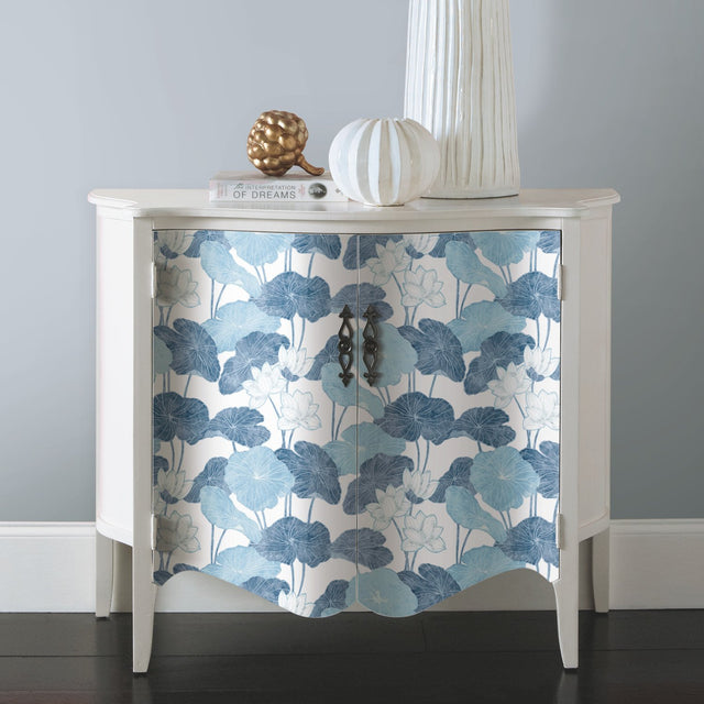 Lily Pad Blue Peel & Stick Wallpaper with Modern Botanical Leaves Pattern - York RMK11448WP