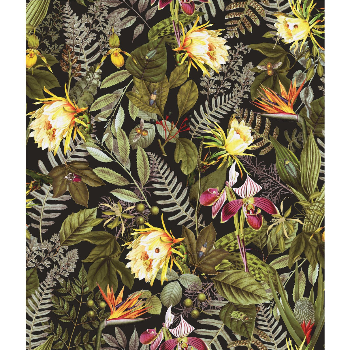 Tropical Flowers Green Peel & Stick Wallpaper with Botanical Floral Pattern - RoomMates RMK11450WP