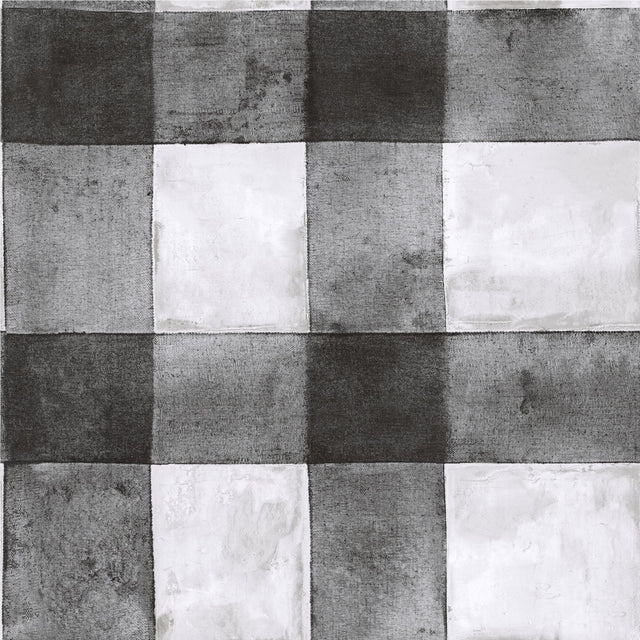 Buffalo Plaid Black Peel & Stick Wallpaper with Farmhouse Style Plaids Pattern - York RMK11451WP