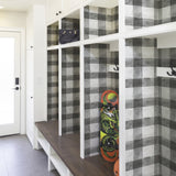 Buffalo Plaid Black Peel & Stick Wallpaper with Farmhouse Style Plaids Pattern - York RMK11451WP