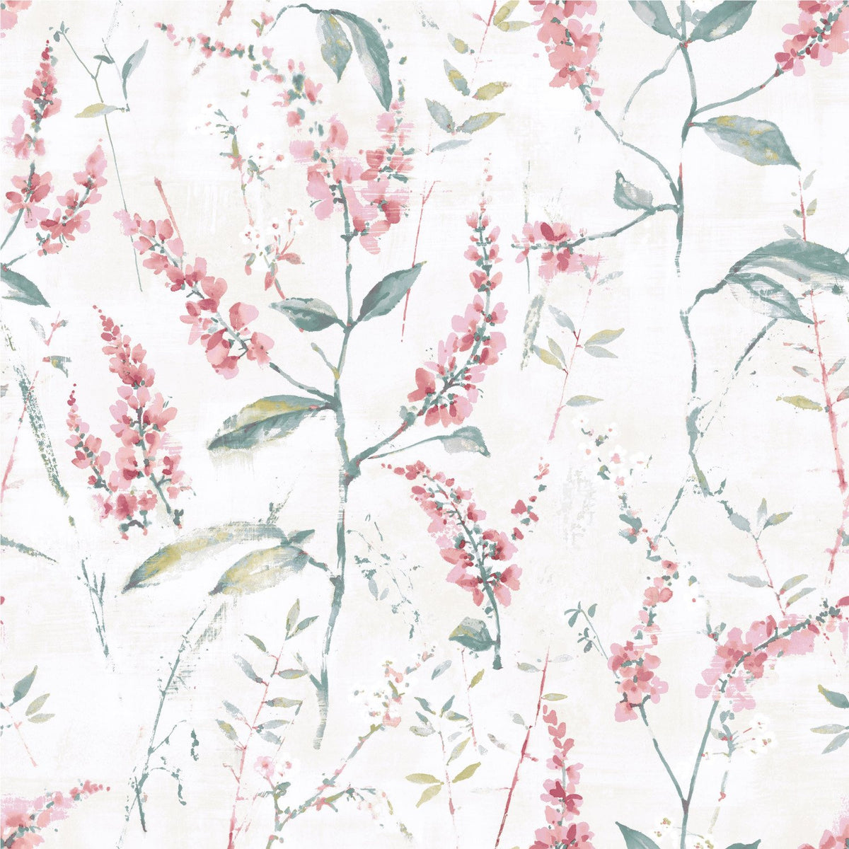 Floral Sprig Pink Peel & Stick Wallpaper with Modern Botanical Flowers ...