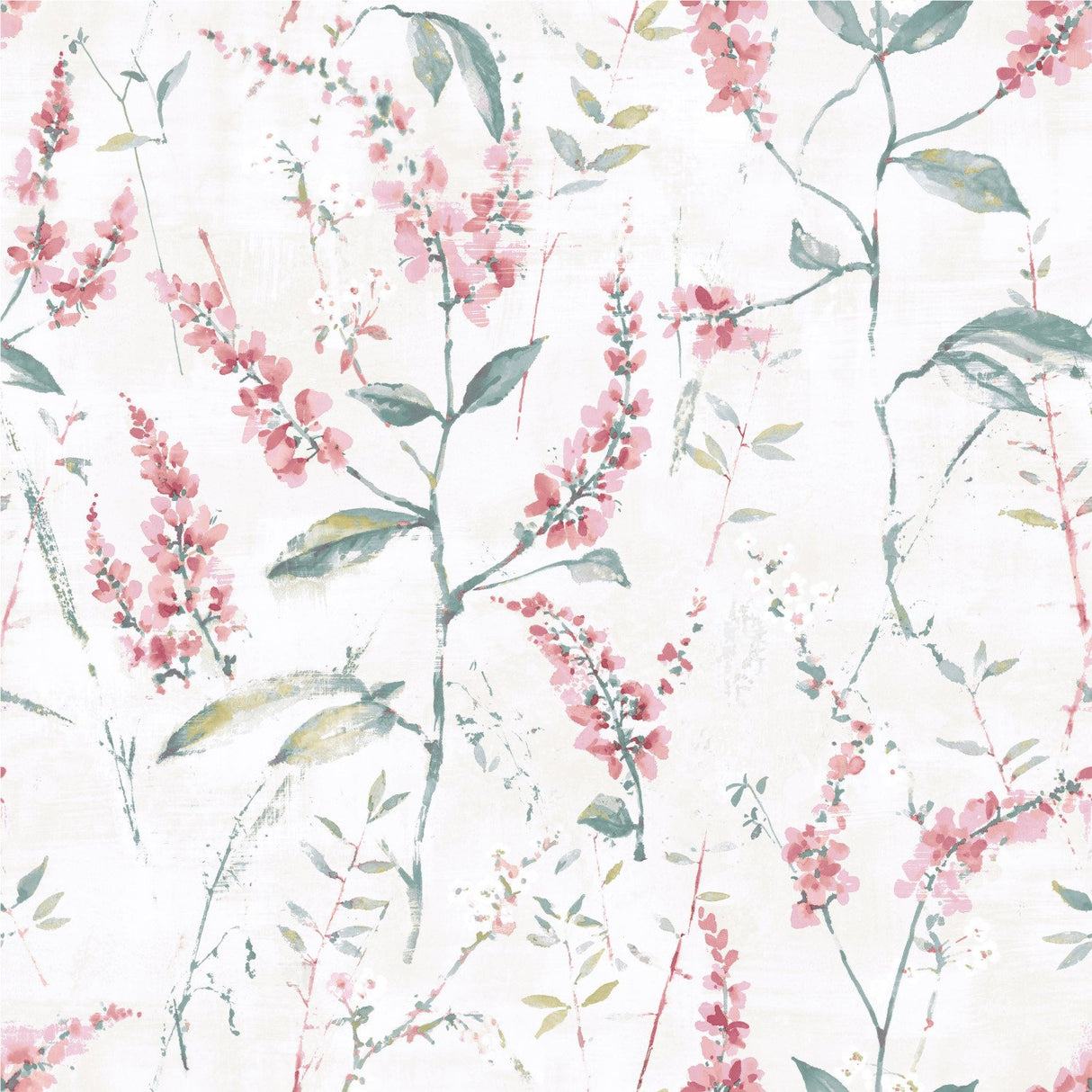 Floral Sprig Pink Peel & Stick Wallpaper with Modern Botanical Flowers Pattern - York RMK11452WP