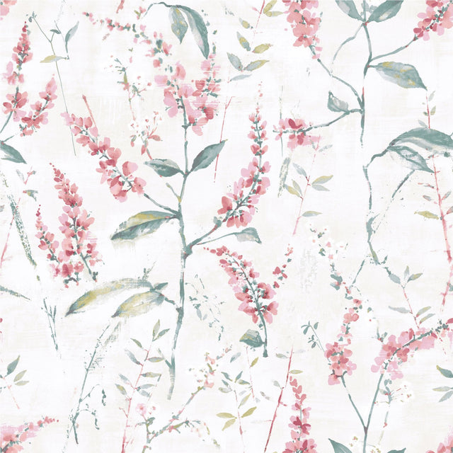 Floral Sprig Pink Peel & Stick Wallpaper with Modern Botanical Flowers Pattern - York RMK11452WP