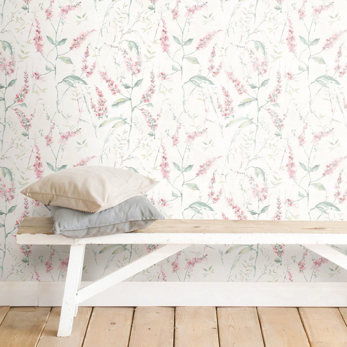 Floral Sprig Pink Peel & Stick Wallpaper with Modern Botanical Flowers ...