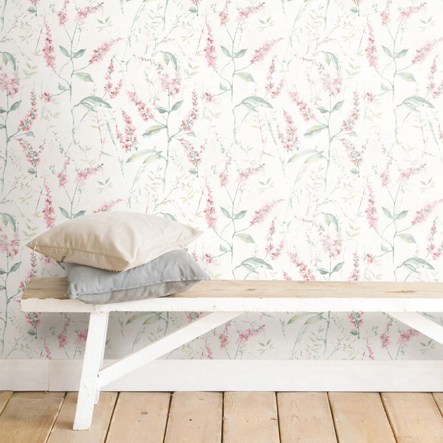 Floral Sprig Pink Peel & Stick Wallpaper with Modern Botanical Flowers Pattern - York RMK11452WP