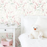 Floral Sprig Pink Peel & Stick Wallpaper with Modern Botanical Flowers Pattern - York RMK11452WP