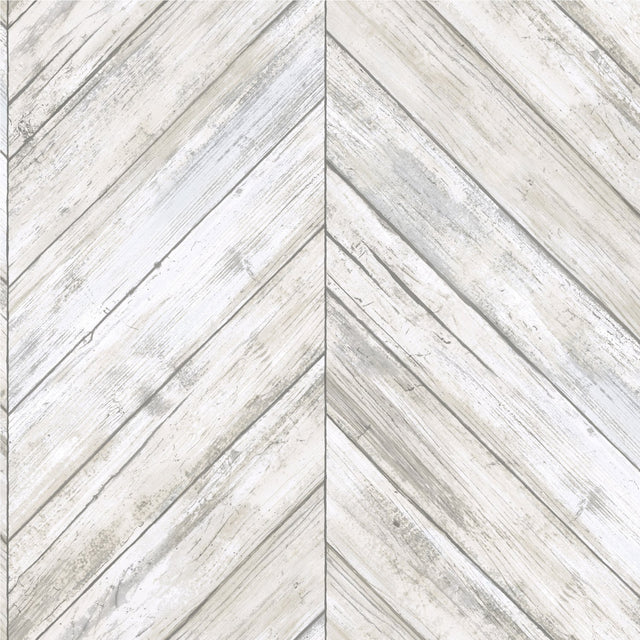 Herringbone Tan Peel & Stick Wallpaper with Wood Boards Motif - York RMK11453WP
