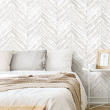 Herringbone Tan Peel & Stick Wallpaper with Wood Boards Motif - York RMK11453WP