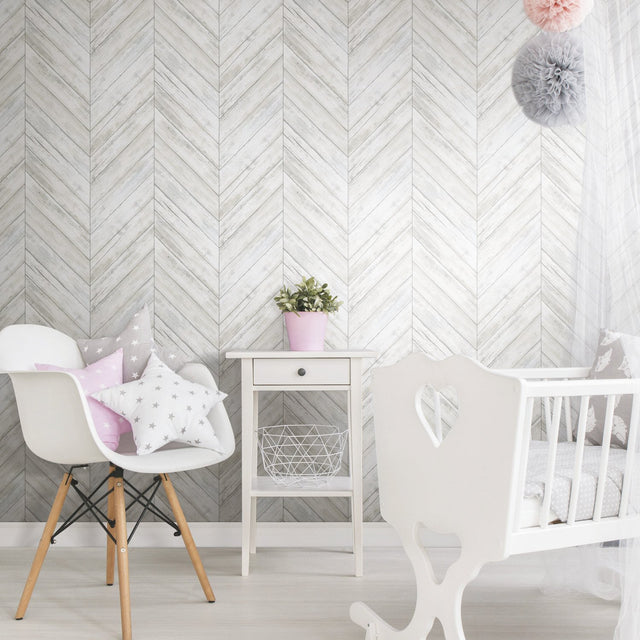 Herringbone Tan Peel & Stick Wallpaper with Wood Boards Motif - York RMK11453WP