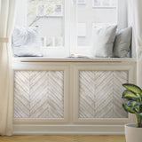 Herringbone Tan Peel & Stick Wallpaper with Wood Boards Motif - York RMK11453WP
