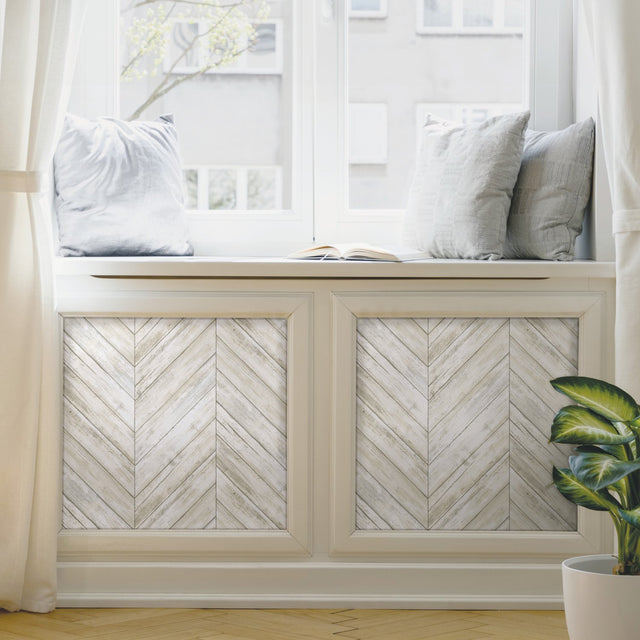 Herringbone Tan Peel & Stick Wallpaper with Wood Boards Motif - York RMK11453WP