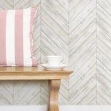 Herringbone Tan Peel & Stick Wallpaper with Wood Boards Motif - York RMK11453WP