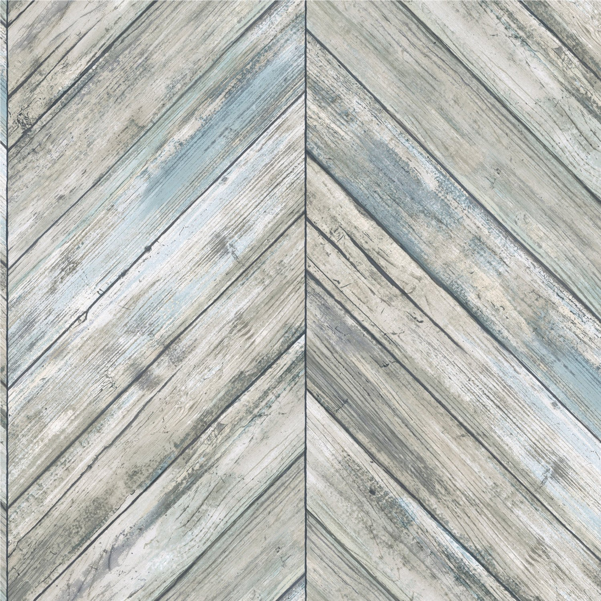 Herringbone Wood Boards Blue Peel & Stick Wallpaper with Rustic Wood Look - RoomMates RMK11454WP