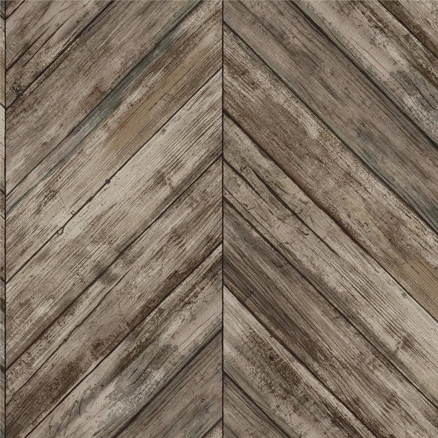Herringbone Wood Boards Brown Peel & Stick Wallpaper with Rustic Wood Look - York RMK11455WP