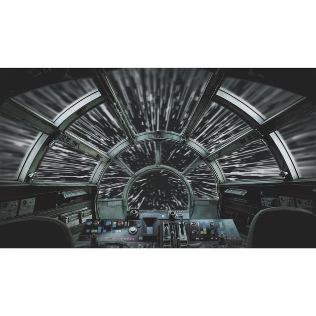Star Wars Millennium Falcon Grey Peel & Stick Wall Mural with Hyperspace Cockpit Scene - York RMK11458M