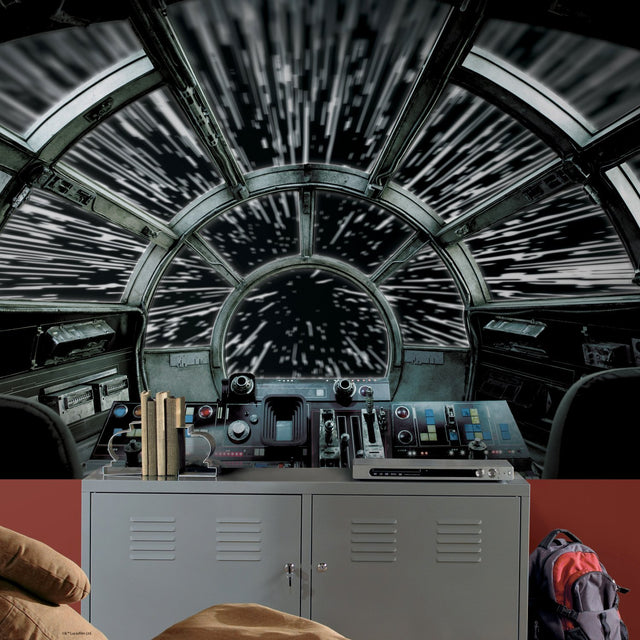 Star Wars Millennium Falcon Grey Peel & Stick Wall Mural with Hyperspace Cockpit Scene - York RMK11458M