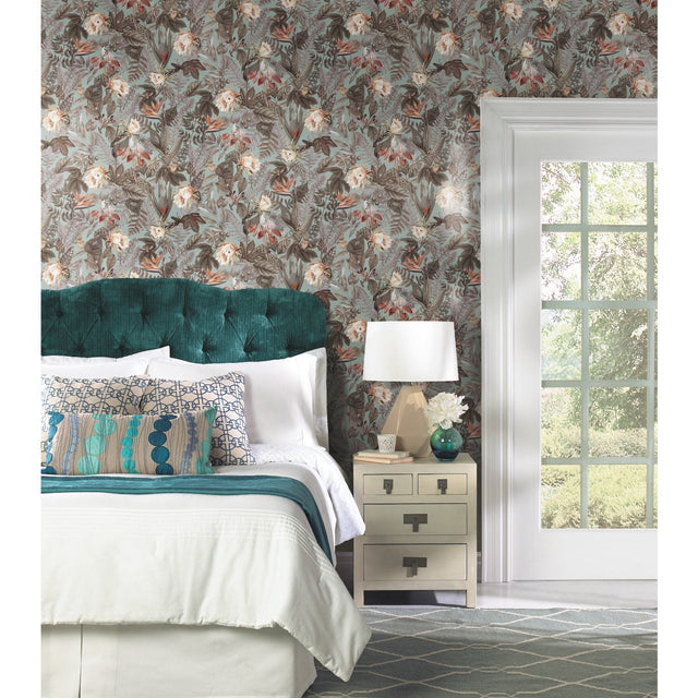 Tropical Flowers Green Peel & Stick Wallpaper with Botanical Floral Pattern - York RMK11469WP