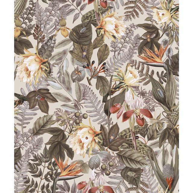 Tropical Flowers Beige Peel & Stick Wallpaper with Botanical Floral Pattern - York RMK11470WP