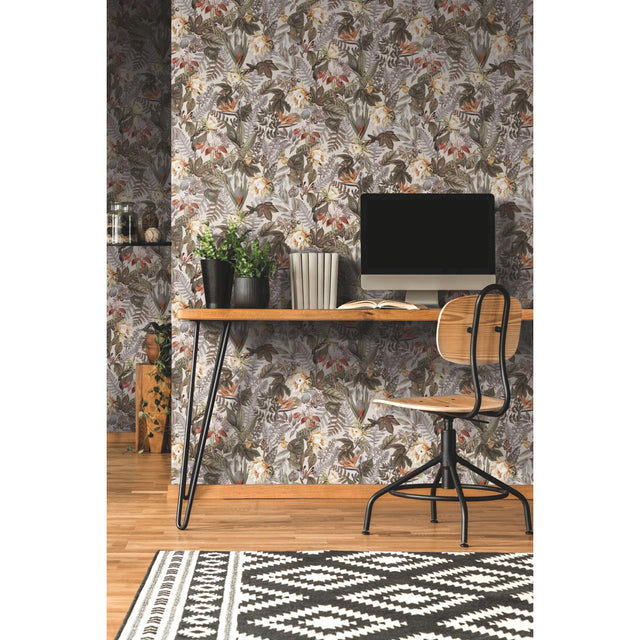 Tropical Flowers Beige Peel & Stick Wallpaper with Botanical Floral Pattern - York RMK11470WP