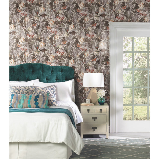Tropical Flowers Beige Peel & Stick Wallpaper with Botanical Floral Pattern - York RMK11470WP