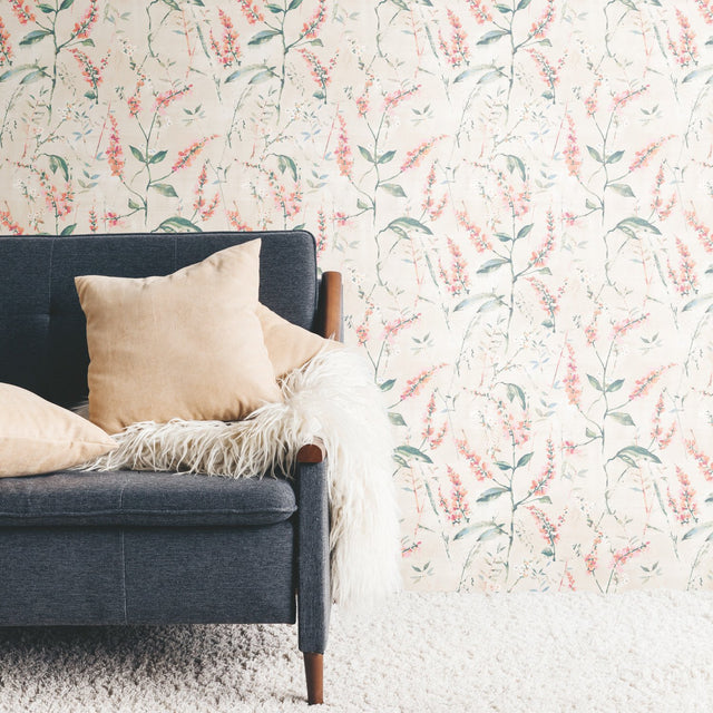 Floral Sprig Orange Peel & Stick Wallpaper, Modern Botanical Floral Pattern - York RMK11471WP