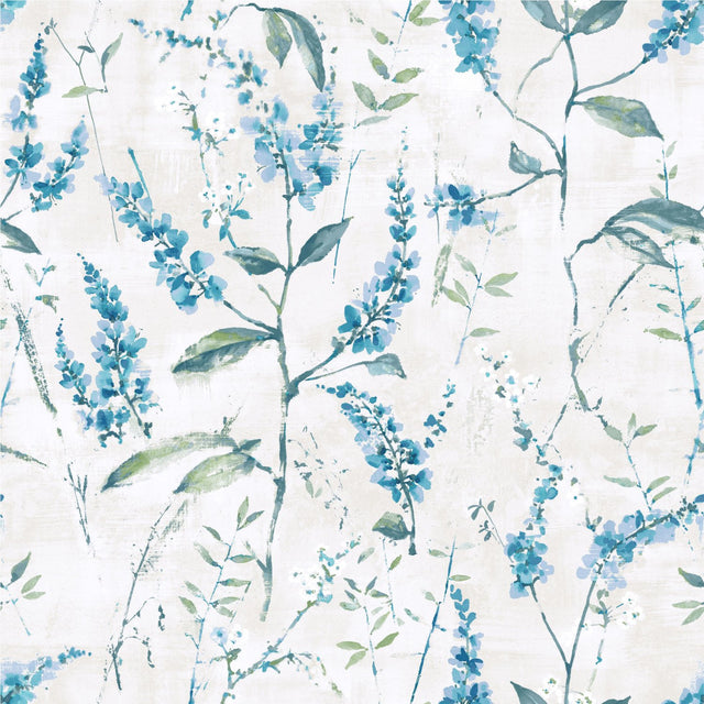 Floral Sprig Blue Peel & Stick Wallpaper with Modern Botanical Floral Pattern - York RMK11473WP