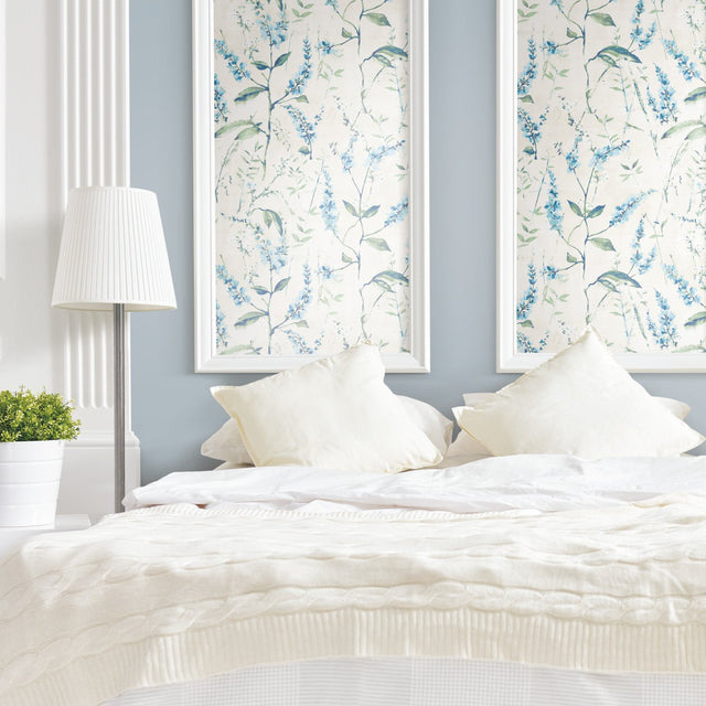 Floral Sprig Blue Peel & Stick Wallpaper with Modern Botanical Floral Pattern - York RMK11473WP