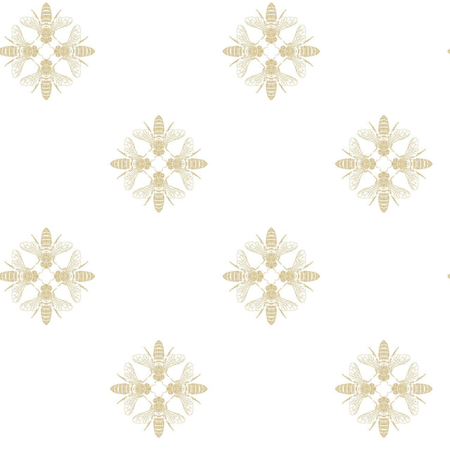 Honey Bee Gold Peel & Stick Wallpaper with Metallic Insect Motif - York RMK11474WP