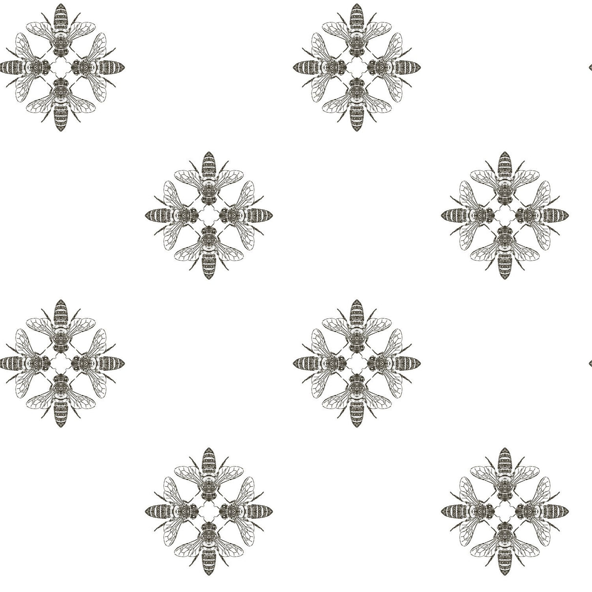 Honey Bee Black Peel & Stick Wallpaper with Insect Medallion Motif - York RMK11475WP