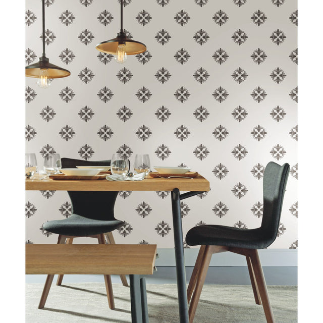 Honey Bee Black Peel & Stick Wallpaper with Insect Medallion Motif - York RMK11475WP