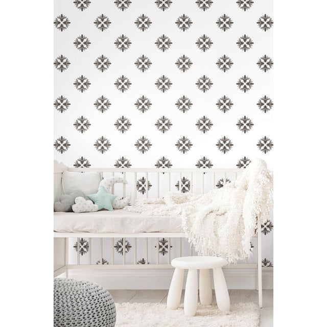 Honey Bee Black Peel & Stick Wallpaper with Insect Medallion Motif - York RMK11475WP