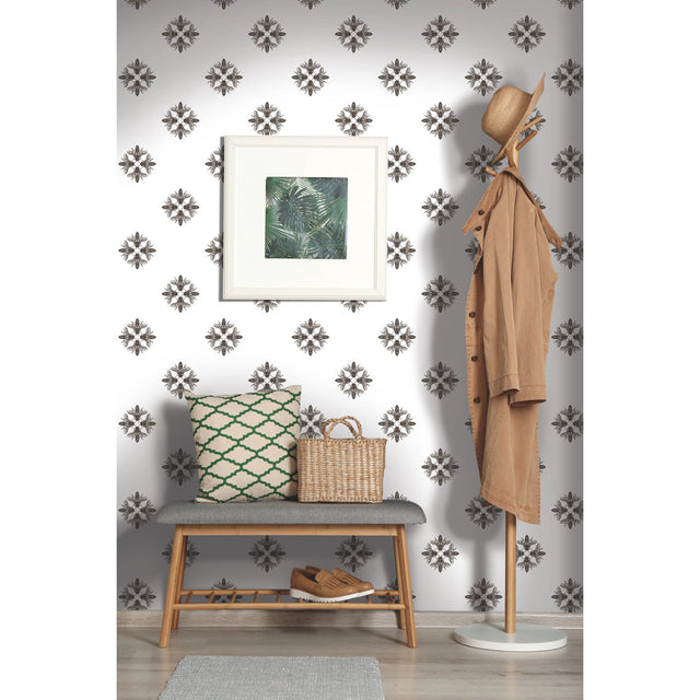 Honey Bee Black Peel & Stick Wallpaper with Insect Medallion Motif - York RMK11475WP