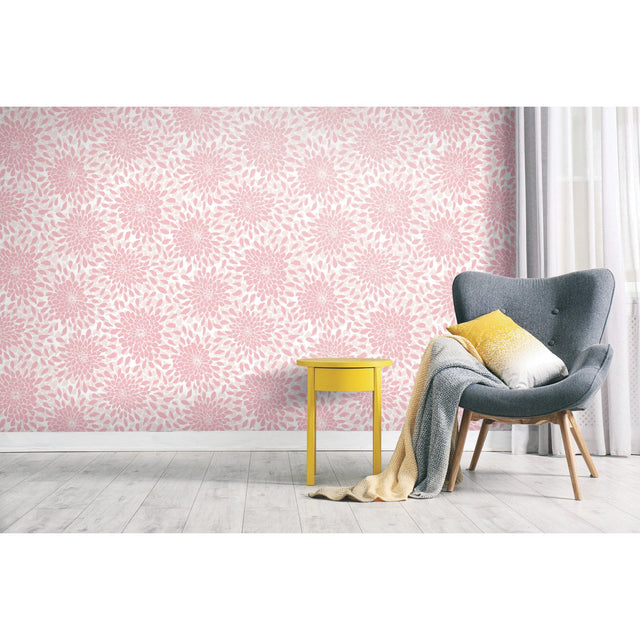 Toss The Bouquet Pink Peel & Stick Wallpaper with Glitter and Pearl Floral Motif - York RMK11479WP