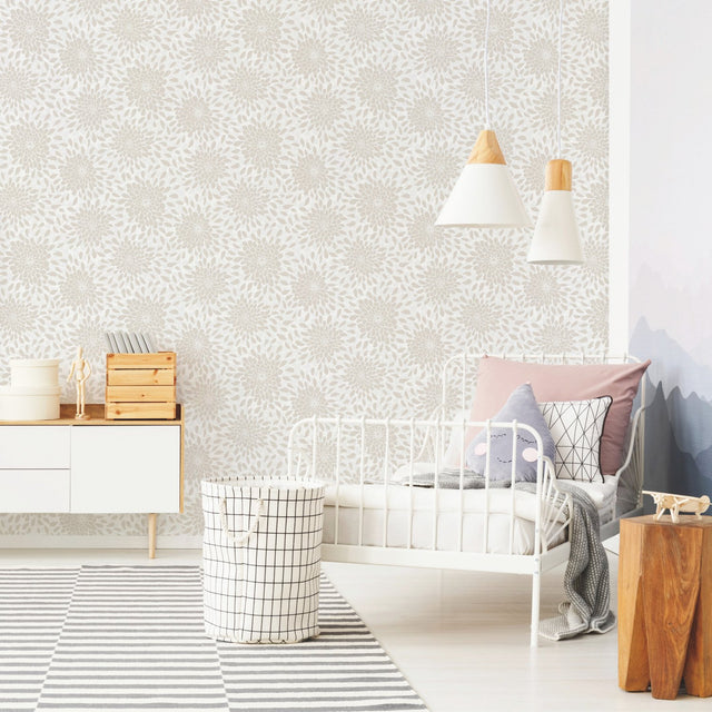 Toss The Bouquet Beige Peel & Stick Wallpaper with Glitter and Pearl Finish - York RMK11480WP