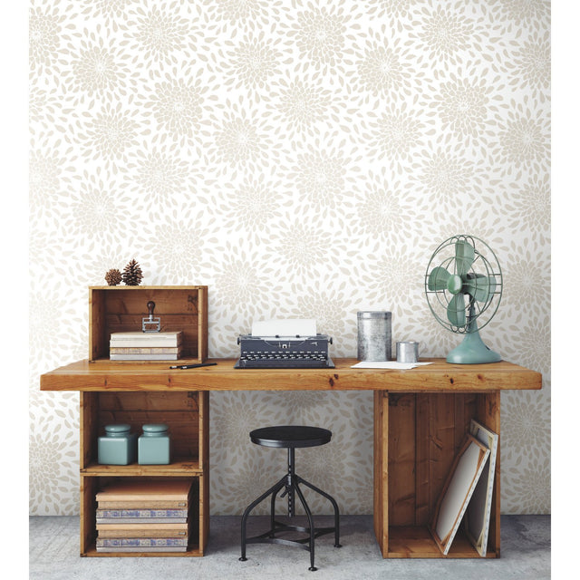 Toss The Bouquet Beige Peel & Stick Wallpaper with Glitter and Pearl Finish - York RMK11480WP
