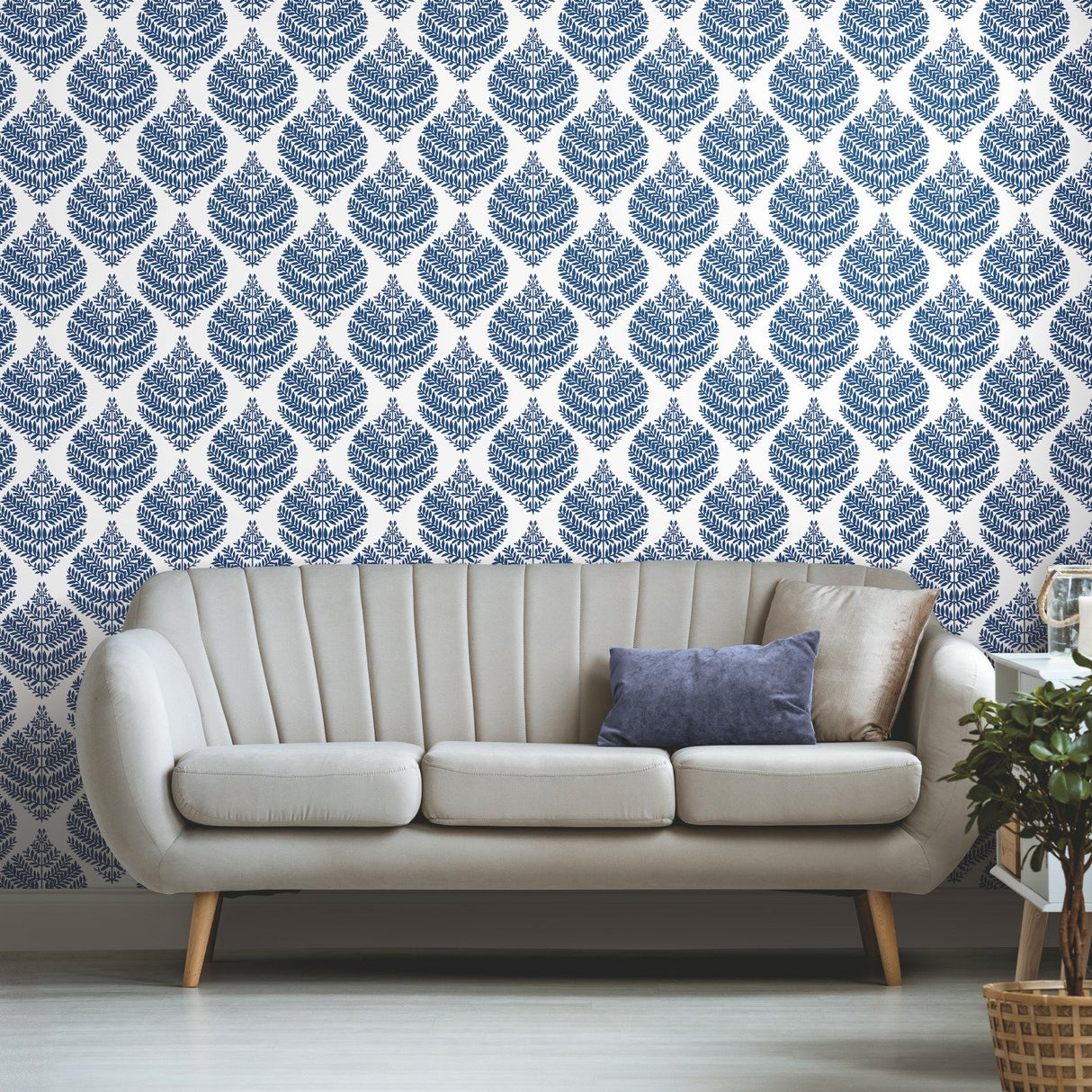 Hygge Fern Damask Blue Peel & Stick Wallpaper