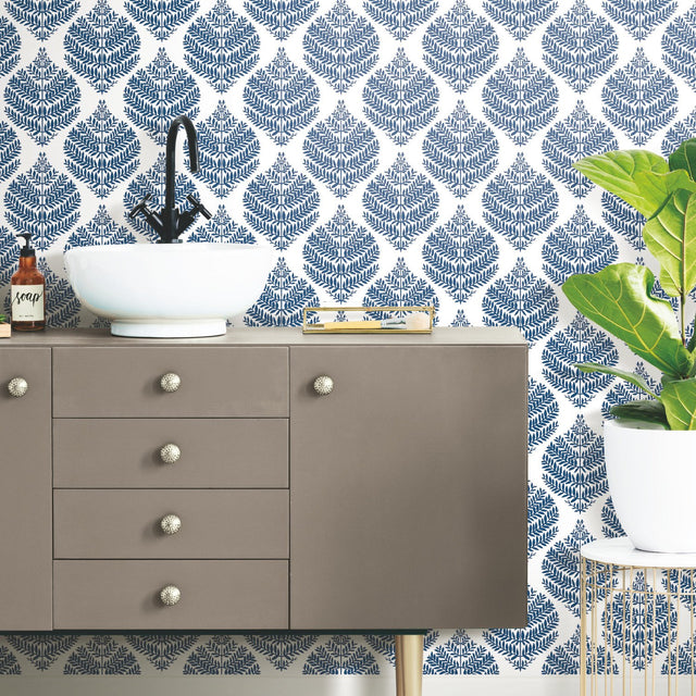 Hygge Fern Damask Blue Peel & Stick Wallpaper