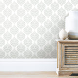 Hygge Fern Damask Grey Peel & Stick Wallpaper with Botanical Leaf Motif - York RMK11511WP