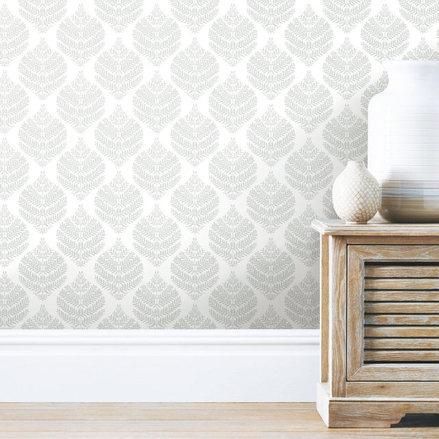 Hygge Fern Damask Grey Peel & Stick Wallpaper with Botanical Leaf Motif - York RMK11511WP