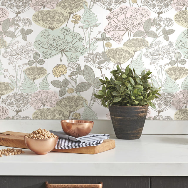 Niittypolku Pink Peel & Stick Wallpaper with Botanical Floral Motif - York RMK11533RL