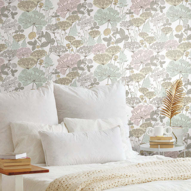 Niittypolku Pink Peel & Stick Wallpaper with Botanical Floral Motif - York RMK11533RL