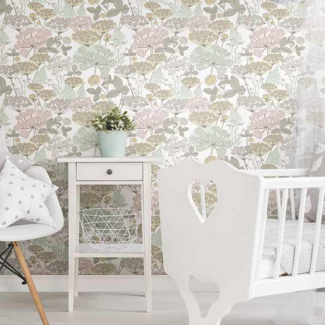 Niittypolku Pink Peel & Stick Wallpaper with Botanical Floral Motif - York RMK11533RL