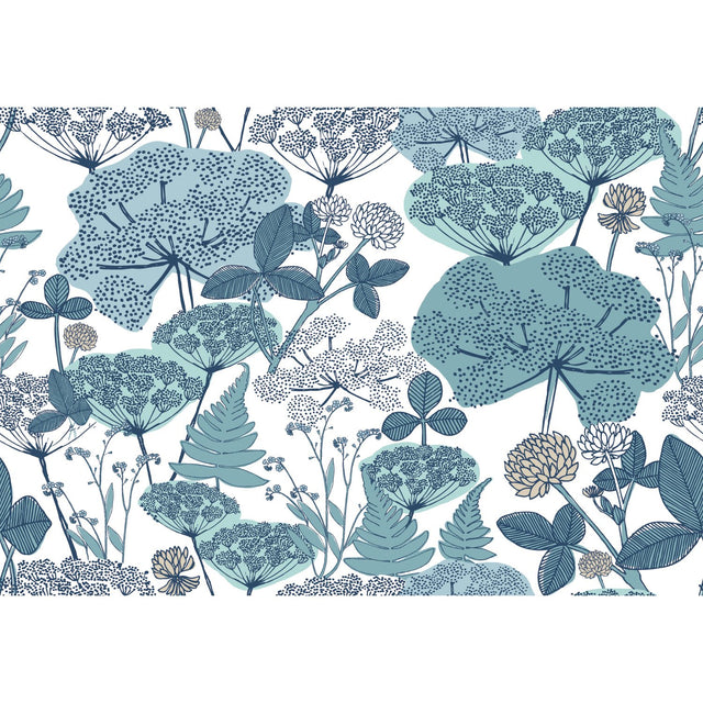 Niittypolku Blue Peel & Stick Vinyl Wallpaper with Botanical Floral Pattern, Modern Style - York RMK11534RL