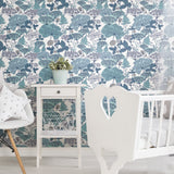 Niittypolku Blue Peel & Stick Vinyl Wallpaper with Botanical Floral Pattern, Modern Style - York RMK11534RL