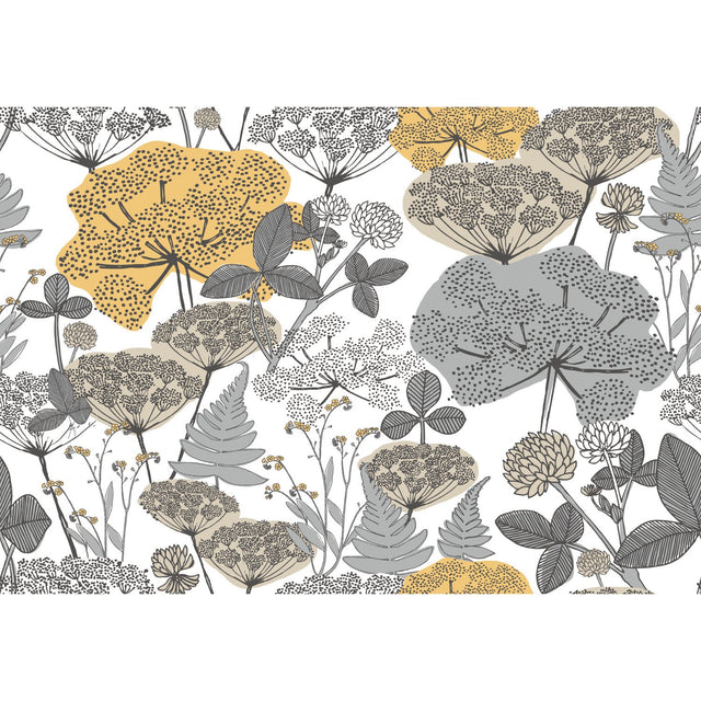 Niittypolku Grey Peel & Stick Wallpaper with Botanical Floral Pattern, Modern Style - York RMK11535RL