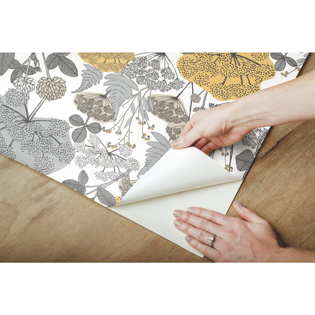 Niittypolku Grey Peel & Stick Wallpaper with Botanical Floral Pattern, Modern Style - York RMK11535RL