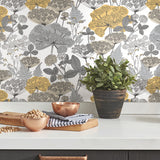 Niittypolku Grey Peel & Stick Wallpaper with Botanical Floral Pattern, Modern Style - York RMK11535RL